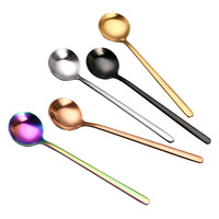 Cuillères en acier inoxydable de qualité alimentaire, couleur noire, manche long de 15 cm, durables, lavables au lave-vaisselle, pour le camping et la maison