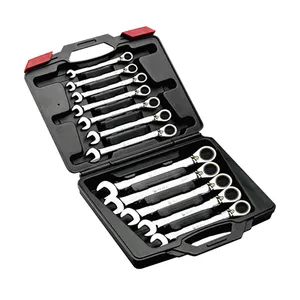 Ratchet Gear Spanner Ratcheting Wrench Combination Set Auto Repair Mirror Tools with Plastic Tray