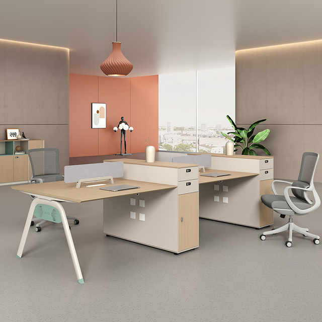 Modern 4-Person Collaborative Workspace Office Desk Set Ergonomic Chairs Privacy Screens for Increased Factory Direct