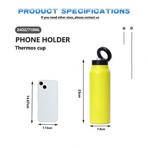 Custom 24oz Sports Water <b>Bottle</b> Flip <b>Straw</b> Tumbler Double Wall Vacuum Stainless Steel Magnetic Phone Holder Camping BPA Free - Product Image 3