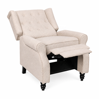 Fauteuil inclinable classique à dossier haut capitonné, extensible, avec garniture cloutée, revêtement en tissu et structure en bois pour salon