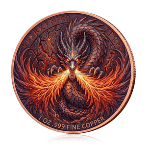 Pièce de monnaie commémorative en cuivre fin .999 de 1 oz, Dragon de feu, bête mythique en relief 3D, pièce de collection en métal, pièce de défi solide - Product Image 1