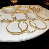 Bracelet ouvert pour femme à la mode de luxe avec zircon brillant or véritable diamant lettre bracelets en cuivre