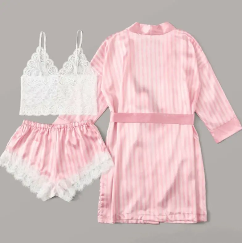 European and American style lace foreign trade cross-border sexy pajamas three-piece home wear sexy lingerie