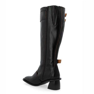 Botas de tacón bajo grueso estilo personalizado con cinturón y hebillas metálicas para mujer, botas vaqueras de punta cuadrada hasta la rodilla, botines largos de punta cuadrada - Product Image 4