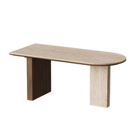 Table d'îlot de salle à manger demi-lune en travertin de style Mid-Century, table murale design en bois massif pour petite maison