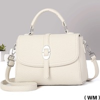 Sac à main à rabat en cuir PU grain litchi noir, avec boucle métallique rétro, bandoulière amovible, sacoche quotidienne pour femme