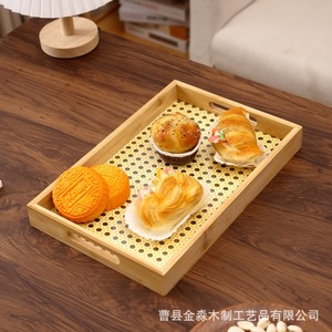 Custom Made Rattan Woven Bamboo <b>Tray</b> Solid Wood Tea Serving <b>Tray</b> <b>Small</b> Medium Large Size Home Restaurant Use - Product Image 2