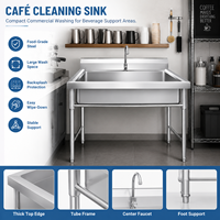 Évier de nettoyage commercial personnalisable en acier inoxydable à cuve profonde avec robinet col de cygne pour café et bar