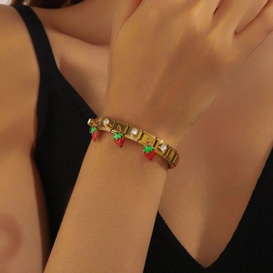 Handmade 18K Gold Plated Stainless Steel <b>Chain</b> Link <b>Bracelet</b> Casual/Sporty Women <b>Men</b> Elastic Crystal Rhinestone Geometric Fruit - Product Image 2