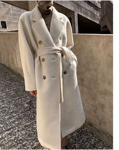 Professioneller Hersteller Damen 100% <span class=keywords><strong>Suli</strong></span> Alpaka-Wolle Atmungsaktiver Langer Mantel Doppelreihig Gegürtet Umlegekragen Winter - Product Image 1