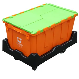 JOIN Wholesale Plastic Moving Boxes Stackable and Nestable Plastic Storage Containers Turnover Tote Bin With Attached Lid