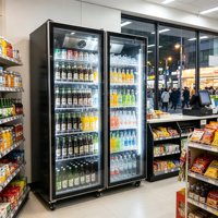 Réfrigérateur vertical commercial à 4 portes vitrées pour supermarché, équipement de réfrigération, vitrine à vin, refroidisseur de boissons