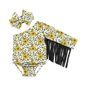 Combinaison asymétrique pour fille, motif tendance, en soie de lait imprimée, pour bébés et tout-petits, vêtements d'été à pompons, vente en gros - Product Image 3