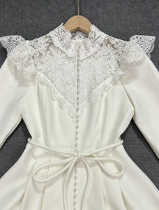 Nouvelle Robe Vintage Printemps-Été 2026 à Taille Empire, Longueur au-dessus du Genou, avec Broderie, Dentelle et Ceinture - Product Image 4