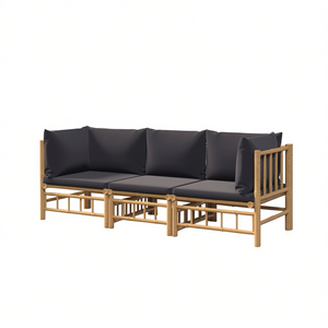 Conjunto de Sofás Modulares de Bambú para Jardín, Color Gris Oscuro, con Cojines, Muebles de Exterior de Estilo Tropical - Product Image 1
