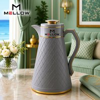 Carafe à café isotherme raffinée OEM 1,0 L, gris moyen, motif treillis cintré, en PP avec intérieur en verre, anse et anneau dorés, pour restaurant