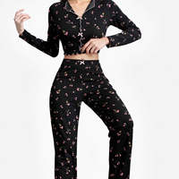 Ensemble de vêtements de détente en satin pour femmes, pantalon de pyjama imprimé à manches longues, col rabattu, décontracté pour toutes les saisons, pyjama deux pièces, taille élastique