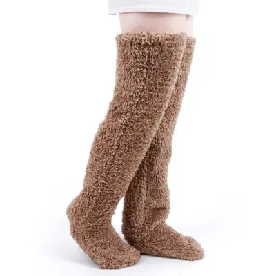 Chaussettes chaudes en polaire Double face, au dessus du genou, confortables et chaudes, en polyester, nouvelle collection