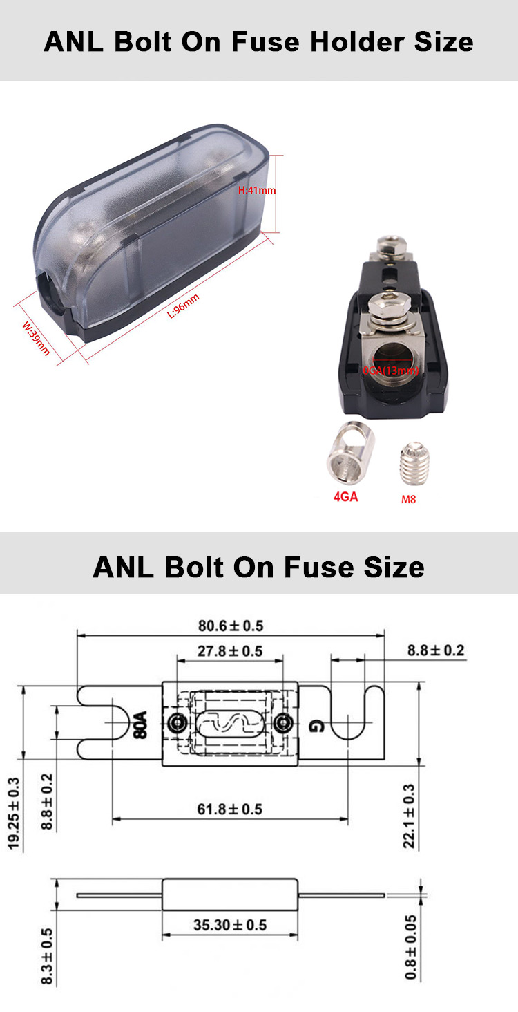 Automotive EV Audio ANL Inline Fuse Holder Block Frosted Nickel With 100 Amp Fuse