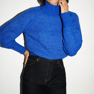 Custom <strong>Royal</strong> <strong>Blue</strong> Chunky Knit Sweater <strong>Women</strong> Elegant Turtleneck Ribbed Pullover Raglan Sleeve Winter Warm <strong>Jumper</strong> - Product Image 4