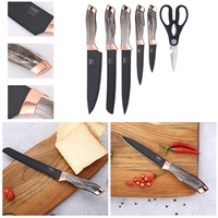 Ensemble de 7 couteaux de cuisine en acier Damas, couteau à découper le fromage et la pizza, revêtement en marbre noir, avec support