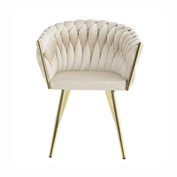 Fauteuils de salle à manger légers en velours de fauteuils tissés en tissu doux rembourrés pour restaurants de luxe