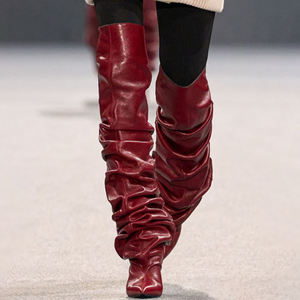 أحذية نسائية طويلة فضفاضة مطوي أعلى واسعة كعب عالي واسع فوق الركبة مضخات مثيرة مدببة اصبع القدم - Product Image 4