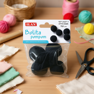 Pompon en laine noire Iln 3,5 cm pour décorations artisanales - Product Image 3