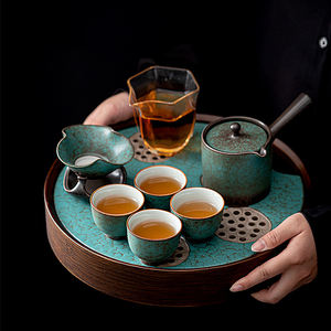 ชุดถาดชาเซรามิครูปทรงกลมลายดอก<span class=keywords><strong>บัว</strong></span> พร้อมที่เก็บน้ำ ชุดกงฟูครบชุดสำหรับพิธีชงชาที่บ้าน สำนักงาน ห้องนั่งเล่น - Product Image 1