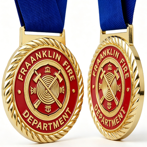 Medalla del Departamento de Bomberos de Franklin, Chapada en Oro, Aleación de Zinc, Esmalte Duro, Circular con Cinta, Regalo Empresarial - Product Image 3
