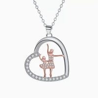 Collier avec pendentif ballerine personnalisé avec logo, bijoux de danse pour mère et fille, collier en zircon bicolore en forme de cœur, cadeau pour danseuse