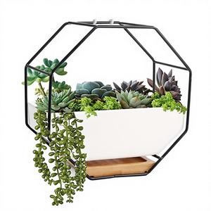 Pot de fleurs géométrique moderne en céramique pour plantes vivantes, utilisation intérieure/extérieure, suspendu au mur ou sur pied, idéal pour centres commerciaux, écologique - Product Image 4