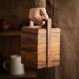 Walnut Wood Three Tiered Fruit <b>Box</b> Rectangular Multifunctional Storage For Home Living Room Food Container - Product Image 1