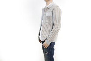 Autumn Breathable Latest Design Lapel Neck Striped Long Sleeve Single Button Chest Pockets <b>Knit</b> <b>Cardigans</b> Sweater for <b>Men</b> - Product Image 3