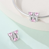 Vente directe à l'exportation Perles papillon en tungstène rose, accessoires de bracelet DIY romantiques pour couple, pendentifs cœur, direct usine
