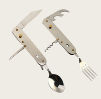 Couteaux de poche en gros 5 en 1 Couteau de survie multifonctionnel Couteau pliant en bois avec cuillère et fourchette