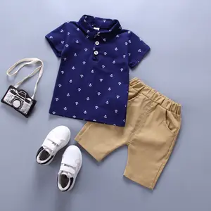 时尚字母印花儿童衣服2件上衣和裤子男孩夏季精品服装