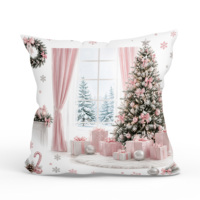 Housse de coussin décorative de Noël motif bonbons bleus et bonhomme de neige, pour canapé, collection fêtes