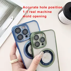 आईफोन 15 14 प्रो मैक्स के लिए आईफोन के लिए लग्जरी कैमरा लेंस प्रोटेक्टर मैग्नेटिक कवर केस सॉफ्ट टीपीयू क्लियर प्लेटिंग केस