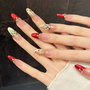 Esmalte de <span class=keywords><strong>Uñas</strong></span> Francés con Diamantes de Colores Navideños, Nuevo Esmalte de <span class=keywords><strong>Uñas</strong></span> Pintado a Mano con Corazón, Zirconia, Ojo de Gato, Dibujos Animados, Media Cobertura - Product Image 3
