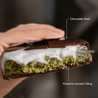Barra de Chocolate de Dubái con Relleno de Pistacho Kunafa y Algodón de Azúcar, Marca Privada OEM