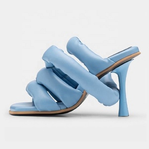 Custom Colors Solid Square Toe Stiletto Sandals Women Summer Puffy Straps Shoes Fancy Design High Heels Mules - Product Image 3