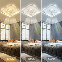 Lámpara de techo interior de bajo consumo de la fábrica de Zhongshan con ventilador silencioso integrado, iluminación LED cuadrada moderna para dormitorio de lujo
