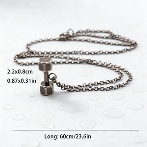 สร้อยคอจี้รูปดัมเบล ไทเทเนียมสตีล สีเงินโบราณ รูปทรงหกเหลี่ยม สำหรับทุกเพศ ใส่ได้ทุกวัน - Product Image 2