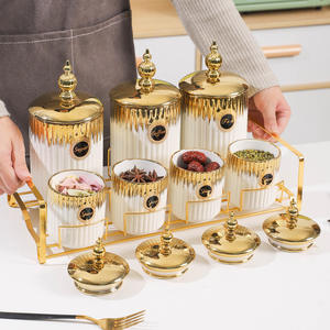 Nordic Ceramic <b>Airtight</b> Storage <b>Jar</b> Set L Size Metal Lid Cylinder Kitchen Decorative <b>Jars</b> for Grains Cereals - Product Image 4