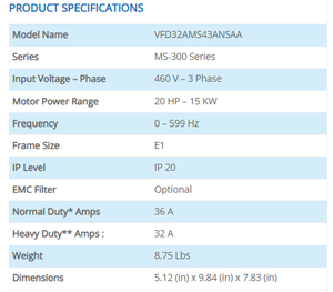 Variateur de fréquence VFD32AMS43ANSAA série MS300 15kW 20HP 460V AC avec PLC intégré pour l'automatisation industrielle - Product Image 5