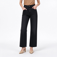 Jean Solstice taille haute coupe droite en denim extensible noir uni pour la saison automne