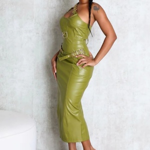 Vestido de Cuero Sintético Sexy de Moda, Estilo Nuevo, Diseño Personalizado, Vestidos Ajustados Casuales para Mujer - Product Image 2