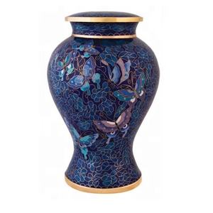 Kan EXIMPO-urnas de cremación de Metal, diseño de flores azules, venta al por mayor - Product Image 5